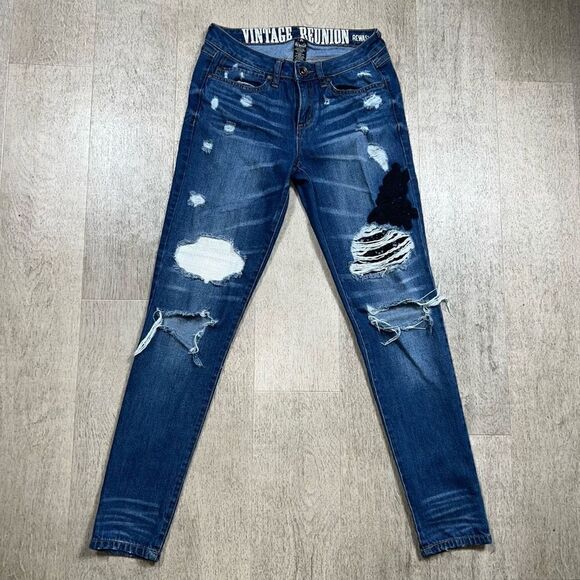 Vintage Reunion REWASH Distressed Faded Appliqué Jeans, Junior Women’s 5/27 - Picture 13 of 13